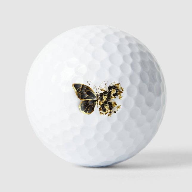 Goldener Schmetterling mit schwarzem Orchid Golfball (Vorderseite)