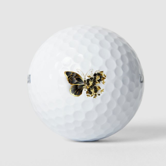Goldener Schmetterling mit schwarzem Orchid Golfball (Vorderseite)