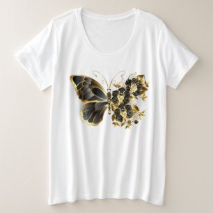 Goldener Schmetterling mit schwarzem Orchid Große Größe T-Shirt
