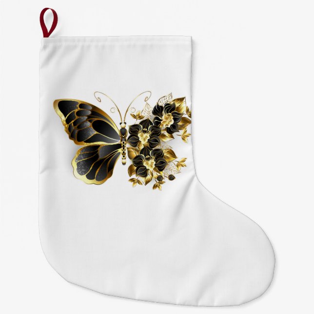 Goldener Schmetterling mit schwarzem Orchid Großer Weihnachtsstrumpf (Vorderseite)