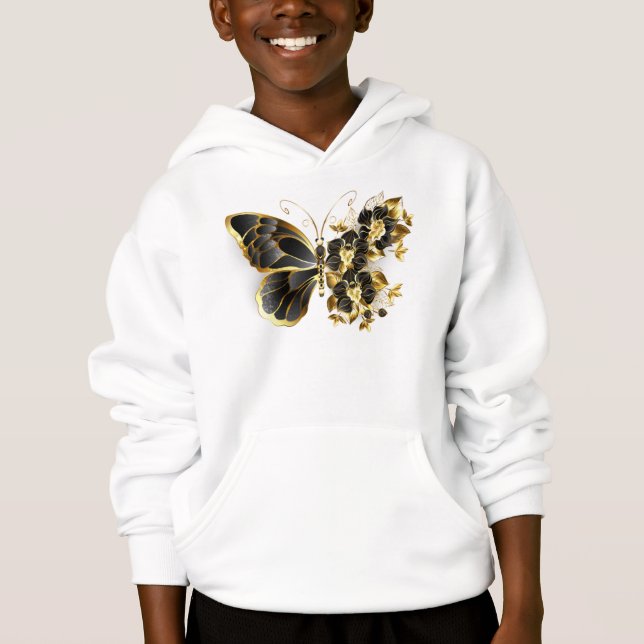 Goldener Schmetterling mit schwarzem Orchid Hoodie (Vorderseite)