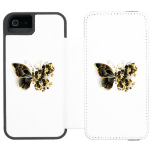 Goldener Schmetterling mit schwarzem Orchid Incipio Watson™ iPhone 5 Geldbörsen Hülle
