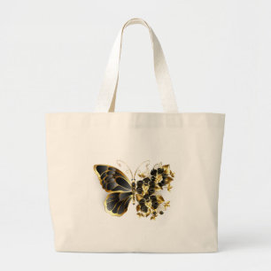 Goldener Schmetterling mit schwarzem Orchid Jumbo Stoffbeutel