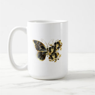 Goldener Schmetterling mit schwarzem Orchid Kaffeetasse