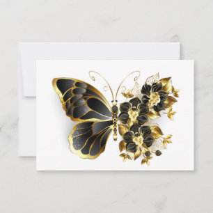 Goldener Schmetterling mit schwarzem Orchid Karte