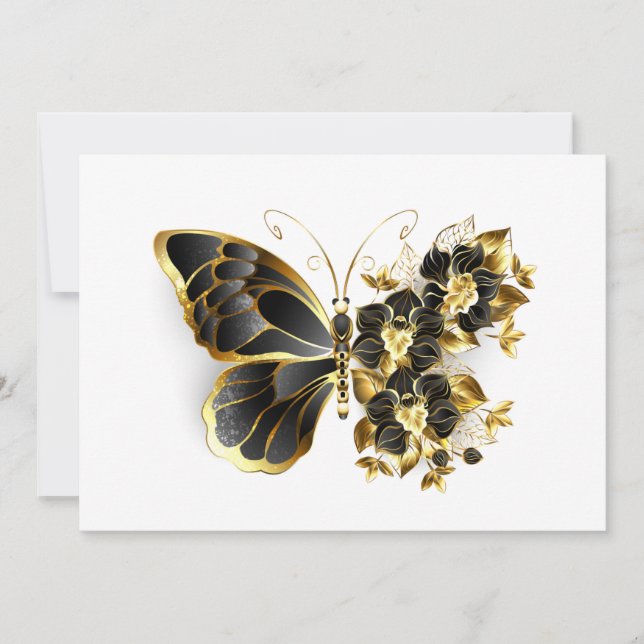 Goldener Schmetterling mit schwarzem Orchid Karte (Vorderseite)