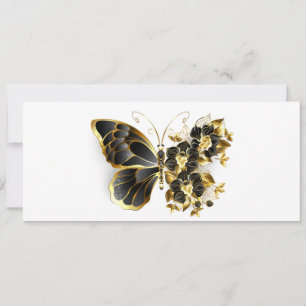 Goldener Schmetterling mit schwarzem Orchid Karte