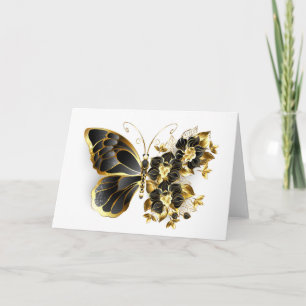 Goldener Schmetterling mit schwarzem Orchid Karte