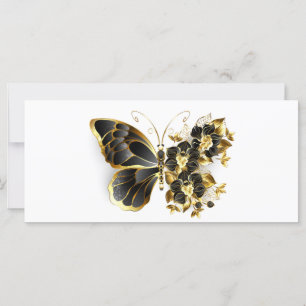 Goldener Schmetterling mit schwarzem Orchid Karte