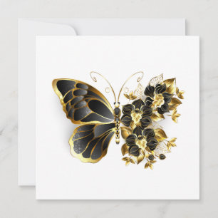Goldener Schmetterling mit schwarzem Orchid Karte