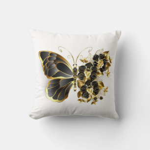 Goldener Schmetterling mit schwarzem Orchid Kissen