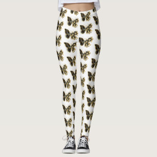 Goldener Schmetterling mit schwarzem Orchid Leggings