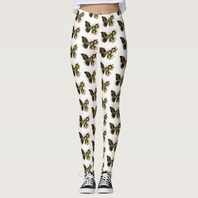 Goldener Schmetterling mit schwarzem Orchid Leggings (Vorderseite)