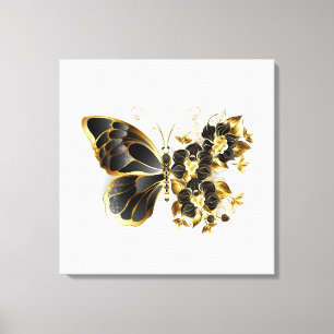 Goldener Schmetterling mit schwarzem Orchid Leinwanddruck
