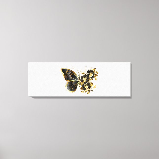 Goldener Schmetterling mit schwarzem Orchid Leinwanddruck (Vorderseite)