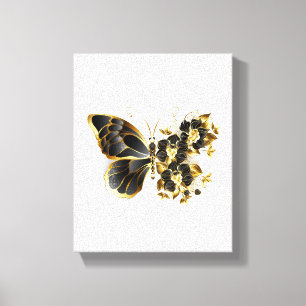 Goldener Schmetterling mit schwarzem Orchid Leinwanddruck