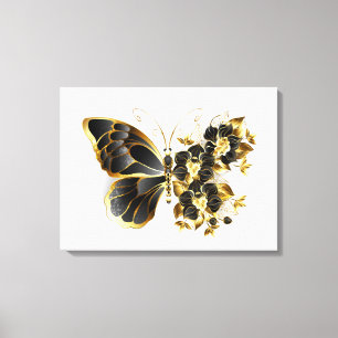 Goldener Schmetterling mit schwarzem Orchid Leinwanddruck