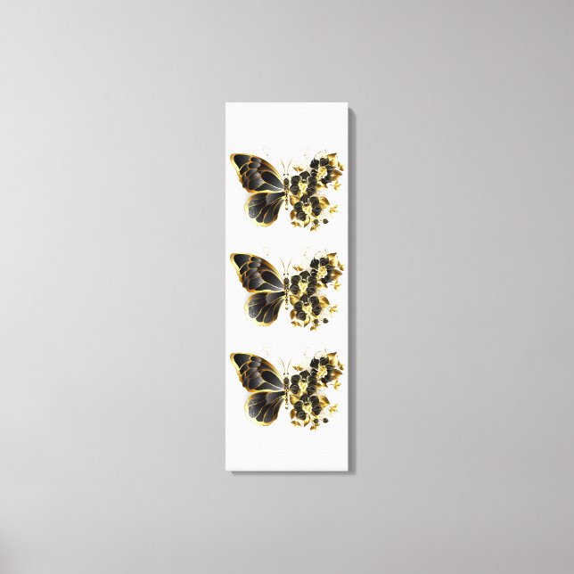 Goldener Schmetterling mit schwarzem Orchid Leinwanddruck (Vorderseite)