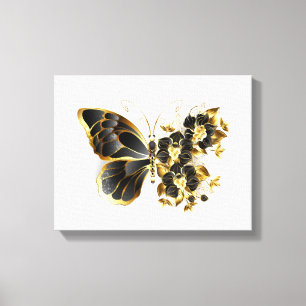 Goldener Schmetterling mit schwarzem Orchid Leinwanddruck