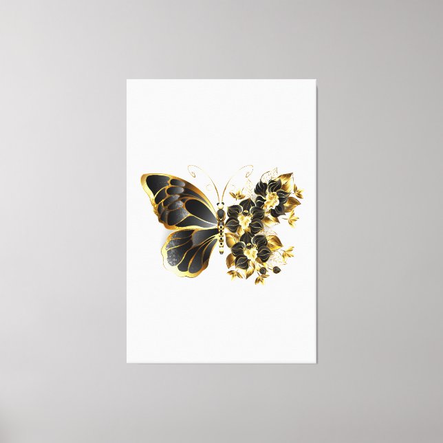 Goldener Schmetterling mit schwarzem Orchid Leinwanddruck (Vorderseite)