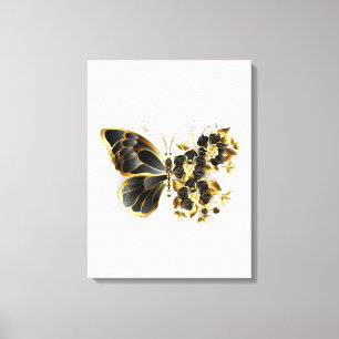 Goldener Schmetterling mit schwarzem Orchid Leinwanddruck