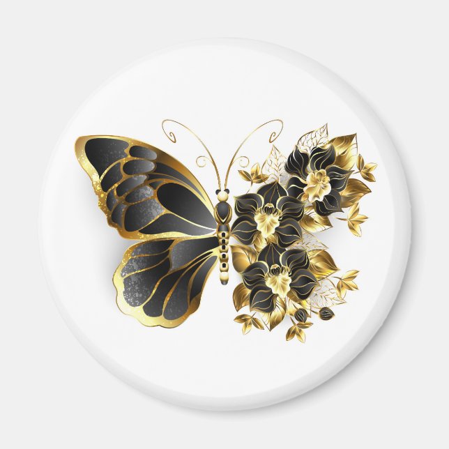 Goldener Schmetterling mit schwarzem Orchid Magnet (Vorne)