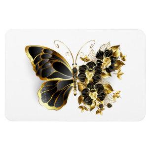 Goldener Schmetterling mit schwarzem Orchid Magnet
