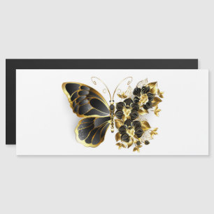 Goldener Schmetterling mit schwarzem Orchid Magneteinladung