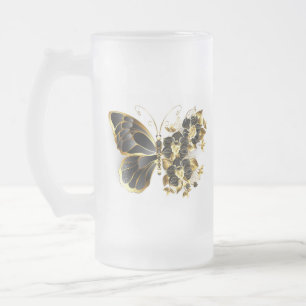 Goldener Schmetterling mit schwarzem Orchid Mattglas Bierglas