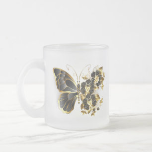 Goldener Schmetterling mit schwarzem Orchid Mattglastasse