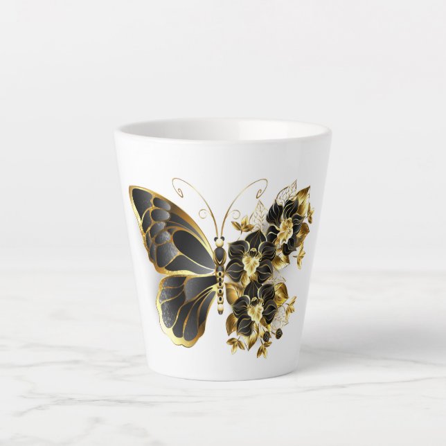 Goldener Schmetterling mit schwarzem Orchid Milchtasse (Vorderseite)