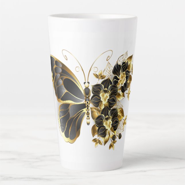 Goldener Schmetterling mit schwarzem Orchid Milchtasse (Vorderseite)