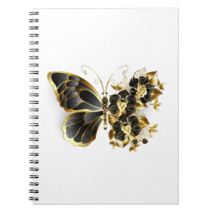 Goldener Schmetterling mit schwarzem Orchid Notizblock