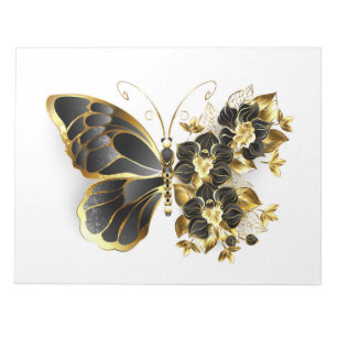Goldener Schmetterling mit schwarzem Orchid Notizblock