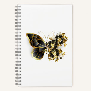 Goldener Schmetterling mit schwarzem Orchid Notizbuch