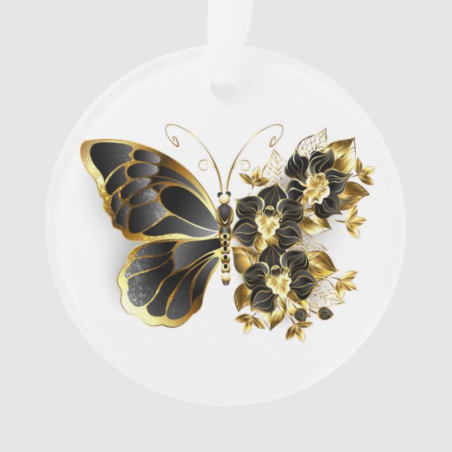 Goldener Schmetterling mit schwarzem Orchid Ornament (Vorderseite)