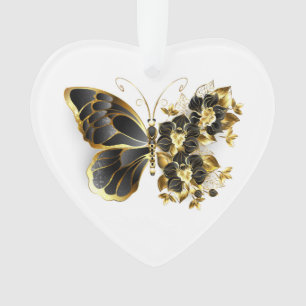 Goldener Schmetterling mit schwarzem Orchid Ornament