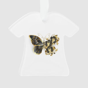 Goldener Schmetterling mit schwarzem Orchid Ornament