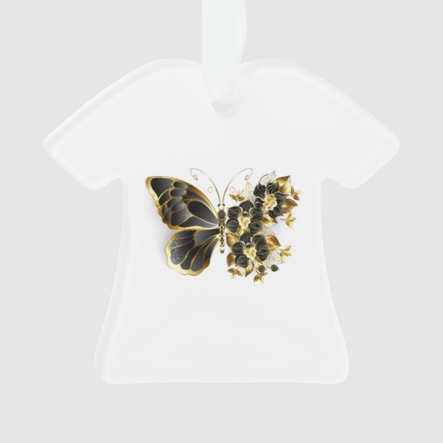 Goldener Schmetterling mit schwarzem Orchid Ornament (Vorderseite)