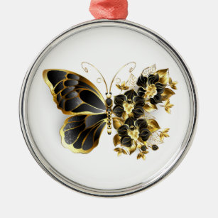 Goldener Schmetterling mit schwarzem Orchid Ornament Aus Metall