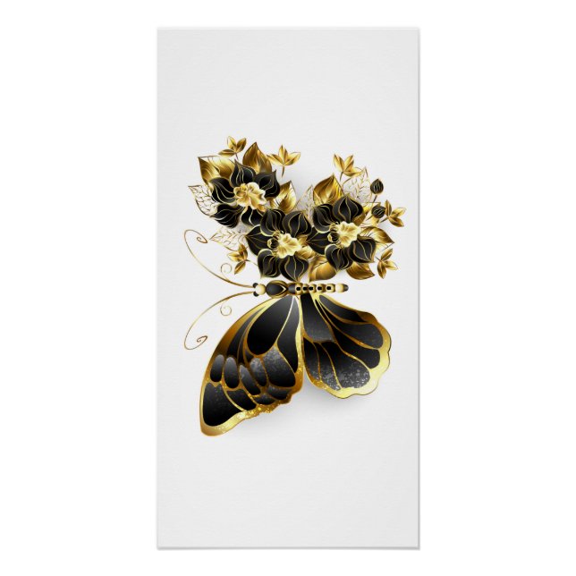 Goldener Schmetterling mit schwarzem Orchid Poster (Vorderseite)