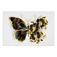 Goldener Schmetterling mit schwarzem Orchid