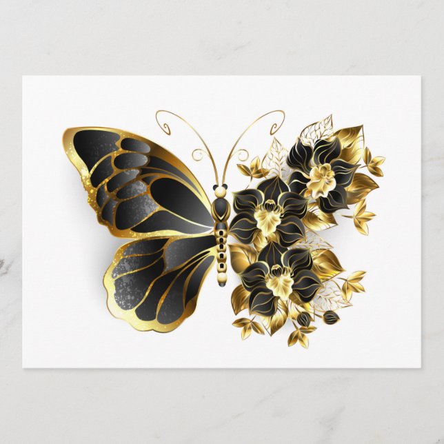 Goldener Schmetterling mit schwarzem Orchid Programm (Vorderseite)