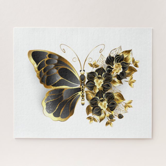 Goldener Schmetterling mit schwarzem Orchid Puzzle (Horizontal)