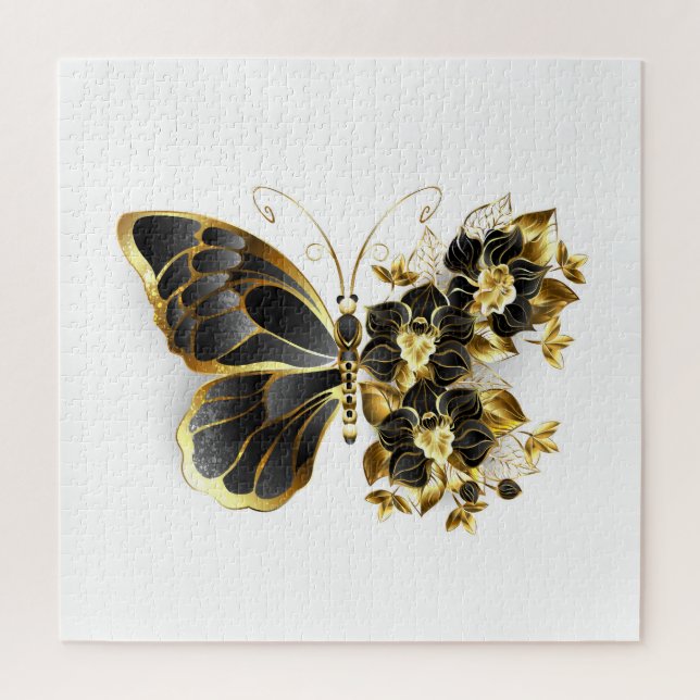 Goldener Schmetterling mit schwarzem Orchid Puzzle (Vertikal)