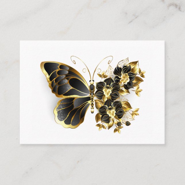 Goldener Schmetterling mit schwarzem Orchid Rabattkarte (Vorderseite)