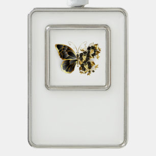 Goldener Schmetterling mit schwarzem Orchid Rahmen-Ornament Silber