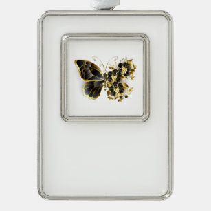 Goldener Schmetterling mit schwarzem Orchid Rahmen-Ornament Silber