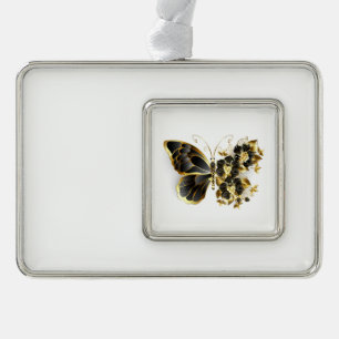 Goldener Schmetterling mit schwarzem Orchid Rahmen-Ornament Silber
