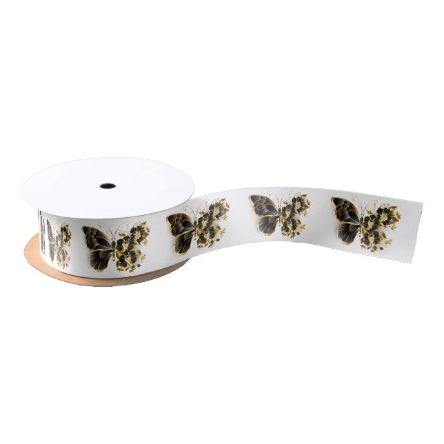 Goldener Schmetterling mit schwarzem Orchid Satinband (Spule)